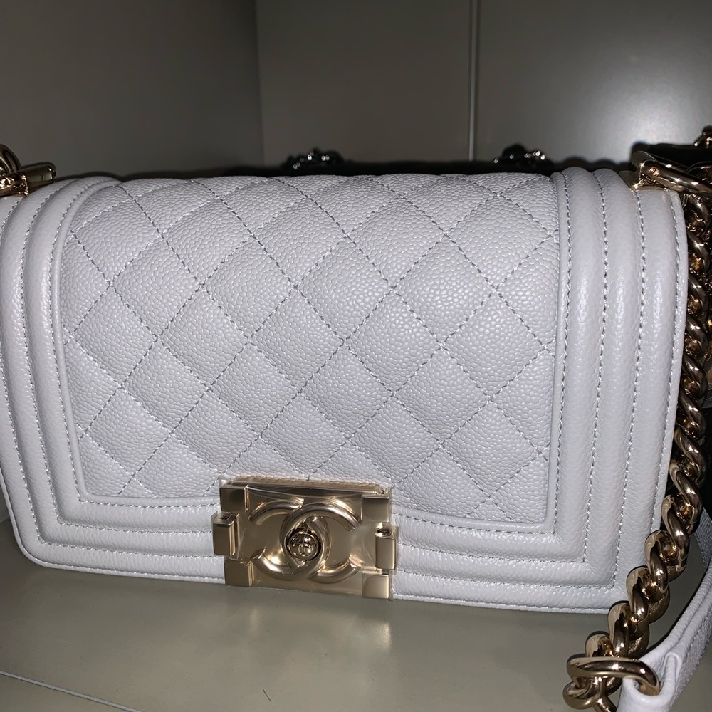Chanel Light Gray Quilted Leather Boy Bag